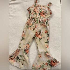 Girls Floral Jumpsuit - Cream & Peach